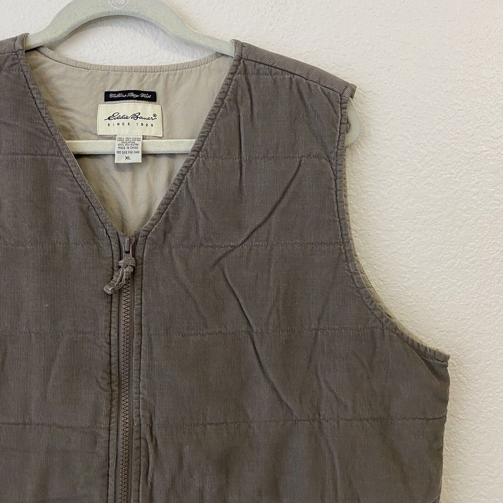 Eddie Bauer Vest Womens XL Corduroy Cotton Collin Bay Brown Gray - Picture 3 of 6
